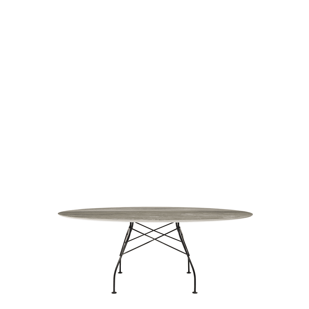 Glossy Oval Table Outdoors Kartell Tropical Grey Marble / Black Steel 