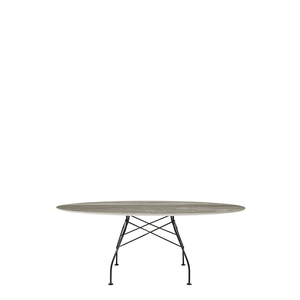 Glossy Oval Table Outdoors Kartell Tropical Grey Marble / Black Steel 
