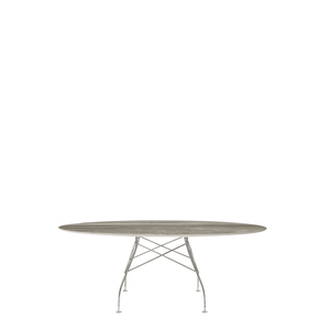 Glossy Oval Table Outdoors Kartell Tropical Grey Marble / Chrome Steel 