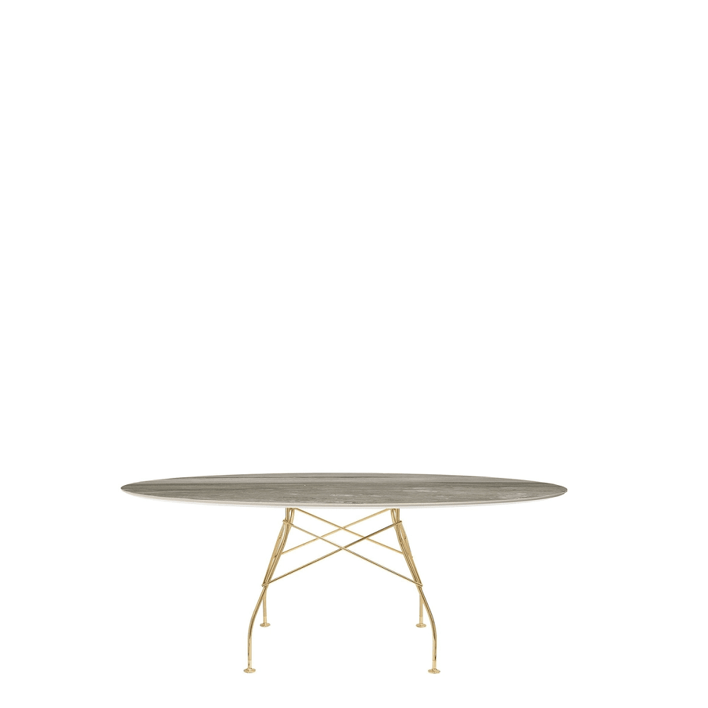 Glossy Oval Table Outdoors Kartell Tropical Grey Marble / Gold Steel 