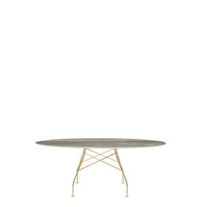 Glossy Oval Table Outdoors Kartell Tropical Grey Marble / Gold Steel 