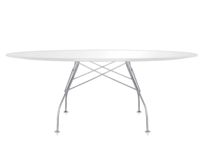 Glossy Oval Table Outdoors Kartell White Glass / Chrome Steel 