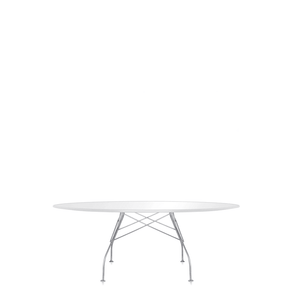 Glossy Oval Table Outdoors Kartell White Glass / Chrome Steel 