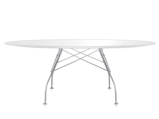 Glossy Oval Table Outdoors Kartell White Glass / Chrome Steel 