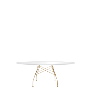 Glossy Oval Table Outdoors Kartell White Glass / Gold Steel 