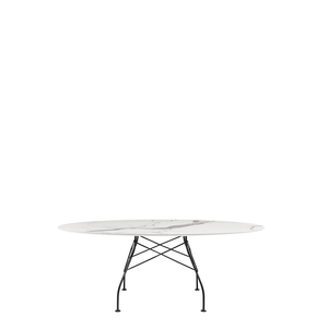 Glossy Oval Table Outdoors Kartell White Marble / Black Steel 