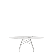 Glossy Oval Table Outdoors Kartell White Marble / Chrome Steel 