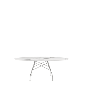 Glossy Oval Table Outdoors Kartell White Marble / Chrome Steel 