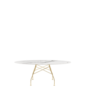 Glossy Oval Table Outdoors Kartell White Marble / Gold Steel 