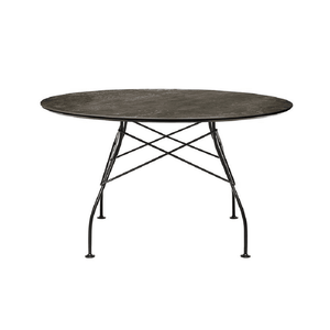 Glossy Table Tables Kartell Round Top Aged Bronze Marble / Black Steel 