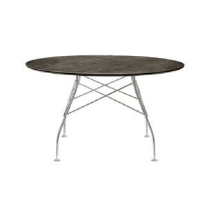 Glossy Table Tables Kartell Round Top Aged Bronze Marble / Chrome Steel 