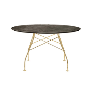 Glossy Table Tables Kartell Round Top Aged Bronze Marble / Gold Steel 