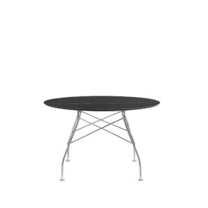 Glossy Table Tables Kartell Round Top Black Marble / Chrome Steel 