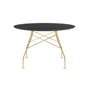 Glossy Table Tables Kartell Round Top Black Marble / Gold Steel 
