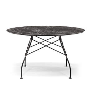 Glossy Table Tables Kartell Round Top Brown Emperador Marble / Black Steel 