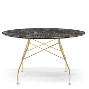 Glossy Table Tables Kartell Round Top Brown Emperador Marble / Gold Steel 