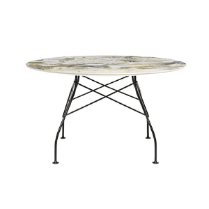 Glossy Table Tables Kartell Round Top Symphonie Marble / Black Steel 