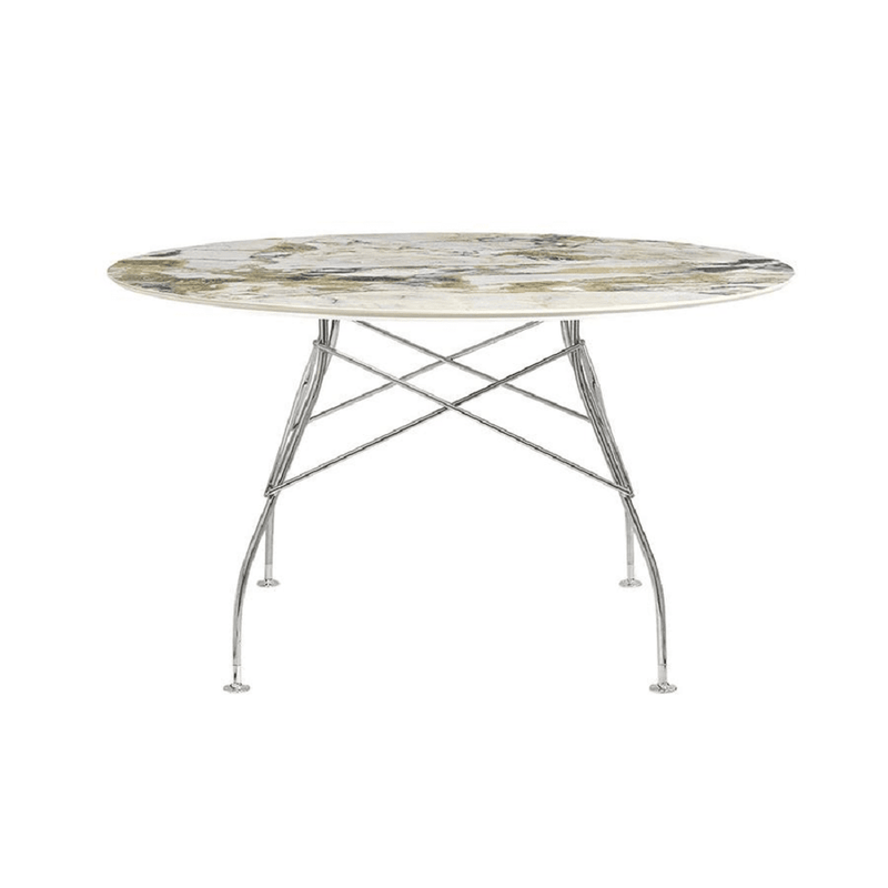 Glossy Table Tables Kartell Round Top Symphonie Marble / Chrome Steel 