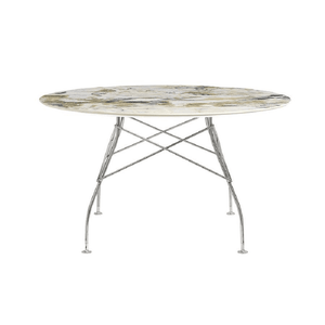 Glossy Table Tables Kartell Round Top Symphonie Marble / Chrome Steel 