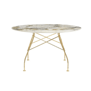Glossy Table Tables Kartell Round Top Symphonie Marble / Gold Steel 