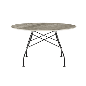 Glossy Table Tables Kartell Round Top Tropical Grey Marble / Black Steel 