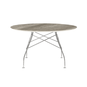 Glossy Table Tables Kartell Round Top Tropical Grey Marble / Chrome Steel 
