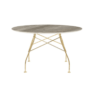 Glossy Table Tables Kartell Round Top Tropical Grey Marble / Gold Steel 