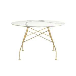 Glossy Table Tables Kartell Round Top White Marble / Gold Steel 