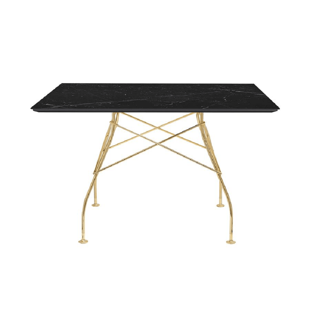 Glossy Table Tables Kartell Square Top Black Marble / Gold Steel 