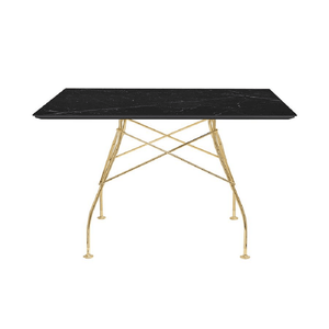 Glossy Table Tables Kartell Square Top Black Marble / Gold Steel 