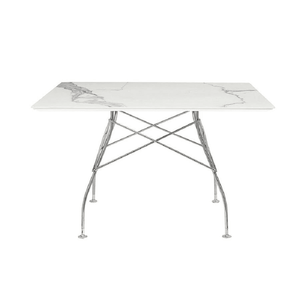 Glossy Table Tables Kartell Square Top White / Chrome Steel 