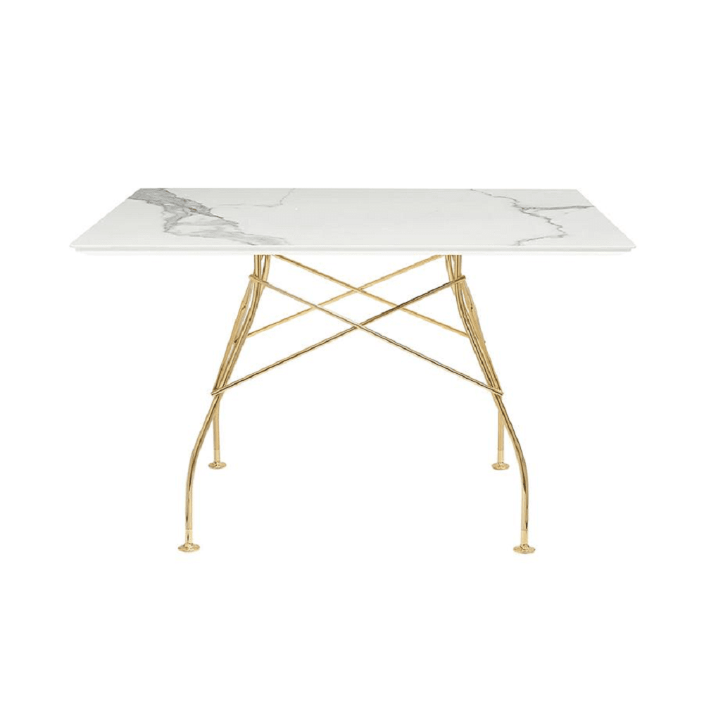 Glossy Table Tables Kartell Square Top White Marble / Gold Steel 