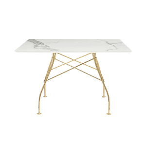 Glossy Table Tables Kartell Square Top White Marble / Gold Steel 