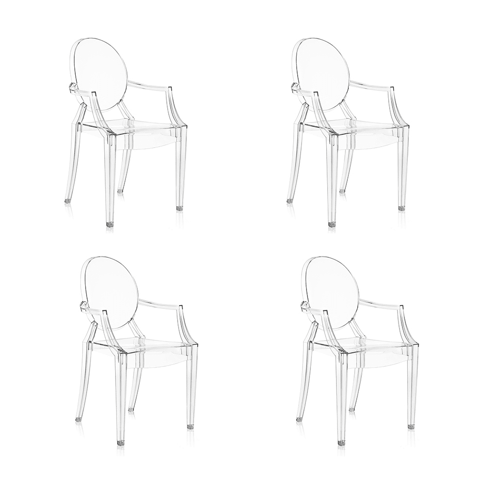 Louis Ghost 4-Pack Fire Resistant Side/Dining Kartell 4 Chairs Transparent Crystal 