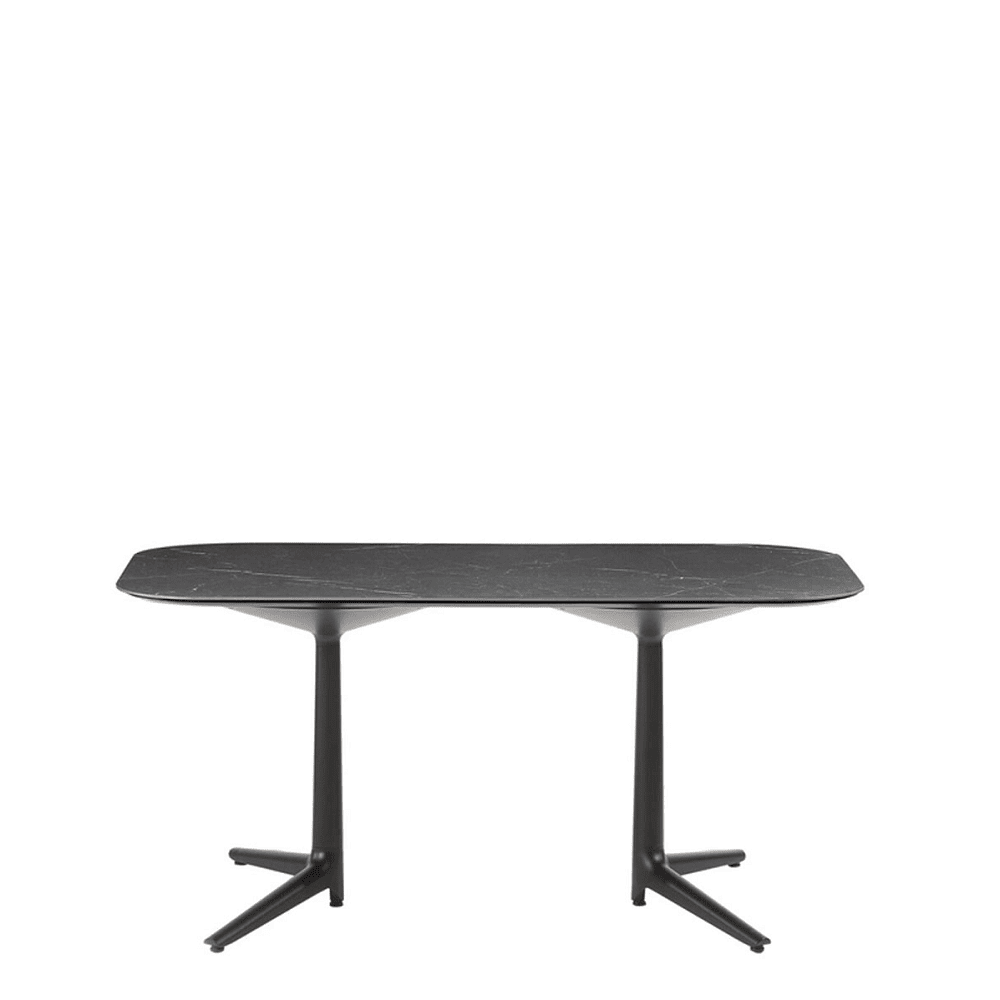 Multiplo Rectangular Table - Rectangle Top table Kartell Small Top / Black - Stoneware Marble Finish 