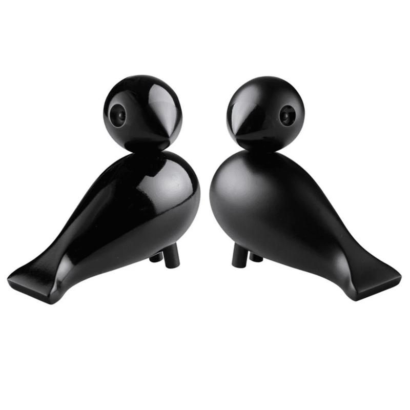 Love Birds Figurine - Set of 2 Wooden Animals Kay Bojesen Black Painted Beech 
