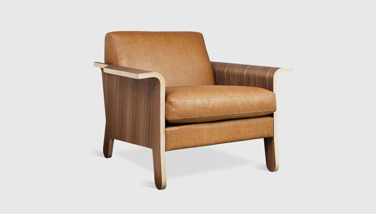 Lodge Chair lounge chair Gus Modern Vegan Appleskin Leather Cognac Walnut 