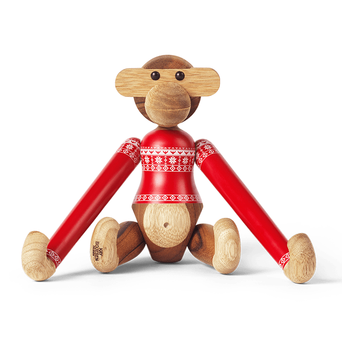 Kay Bojesen Monkey with Christmas Sweater, Teak/Limba, Small