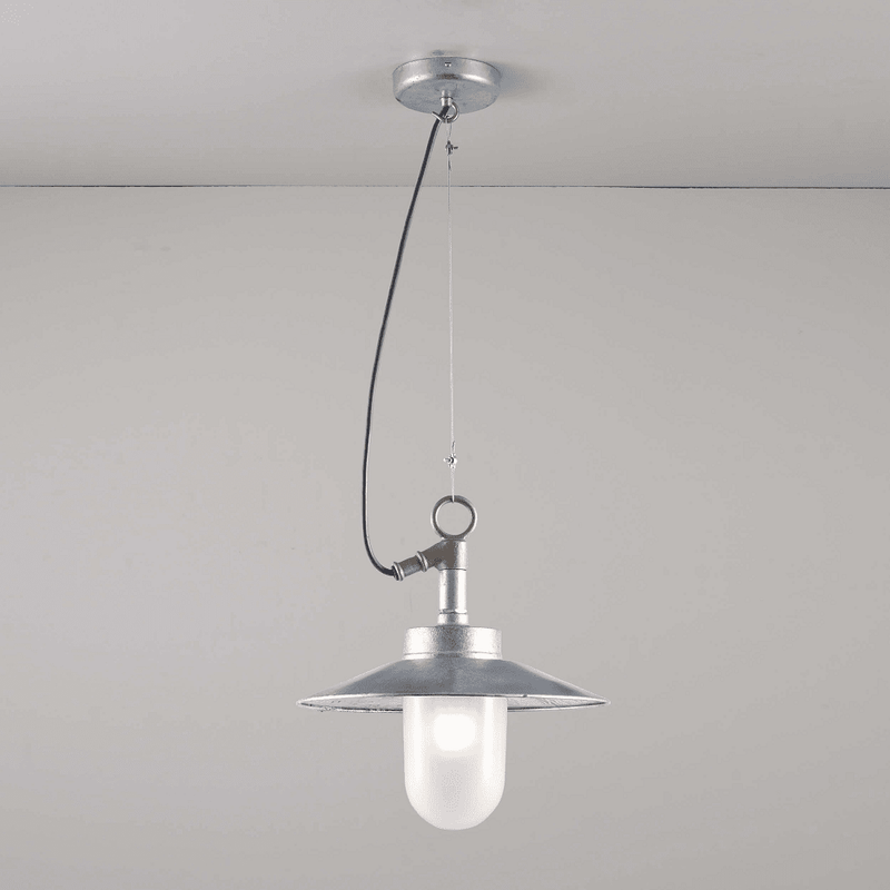 Well Glass Pendant with Visor Pendant Lights Original BTC Galvanised Frosted Glass 