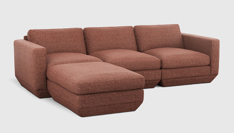 Gus Modern Podium Modular 4PC Sectional — Regency Beet / Left Facing