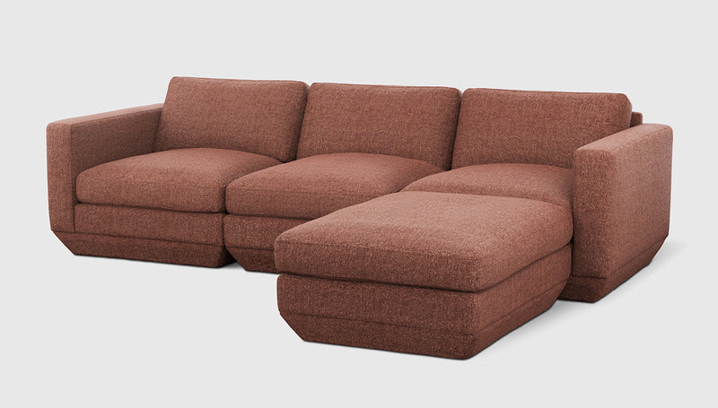 Gus Modern Podium Modular 4PC Sectional — Regency Beet / Right Facing