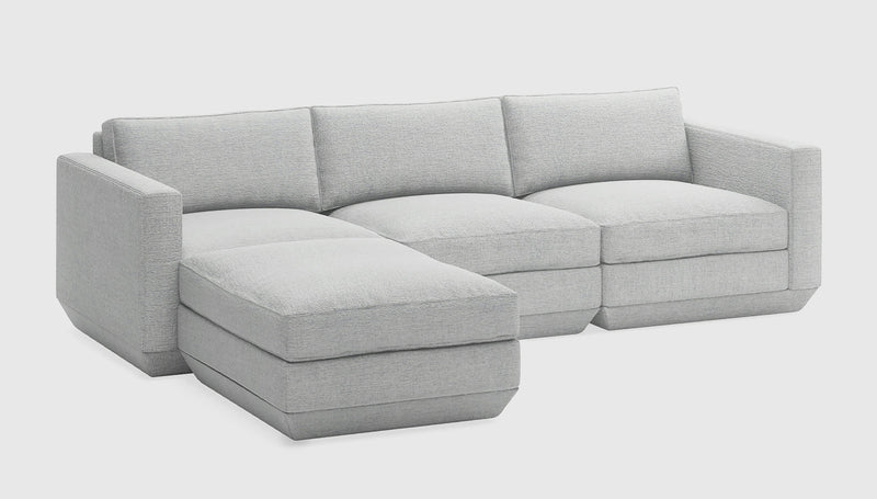 Gus Modern Podium Modular 4PC Sectional — Bayview Silver / Left Facing