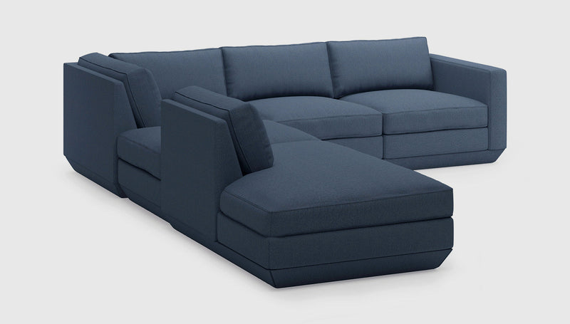 Gus Modern Podium Modular 5PC Seating Group — Hanson Navy / Left Facing