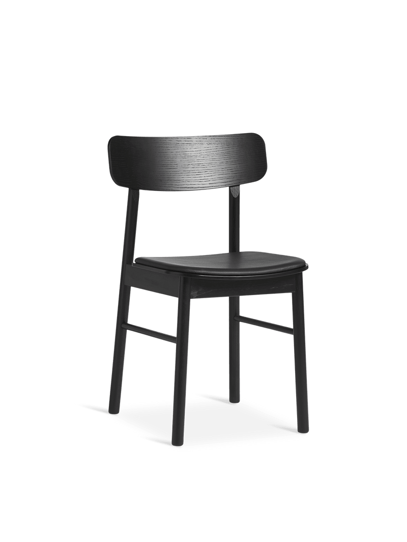 Soma Dining Chair - Set of 2 Dining Chair Woud Black Painted Ash / With Black Leather Seat Pad 