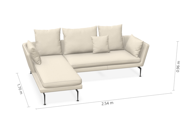 Suita Sofa 2 Seater Open w/Pointed Back Cushions Armrest Right with Chaise Lounge Small Left