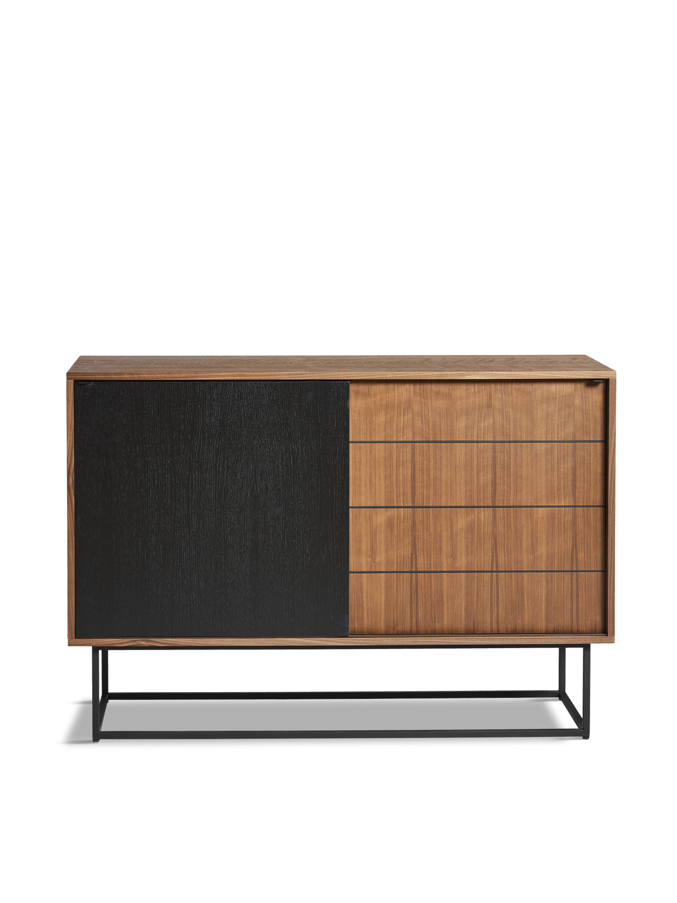 Virka High Sideboard Sideboard Woud Walnut Veneer + Black Painted Oak Veneer 