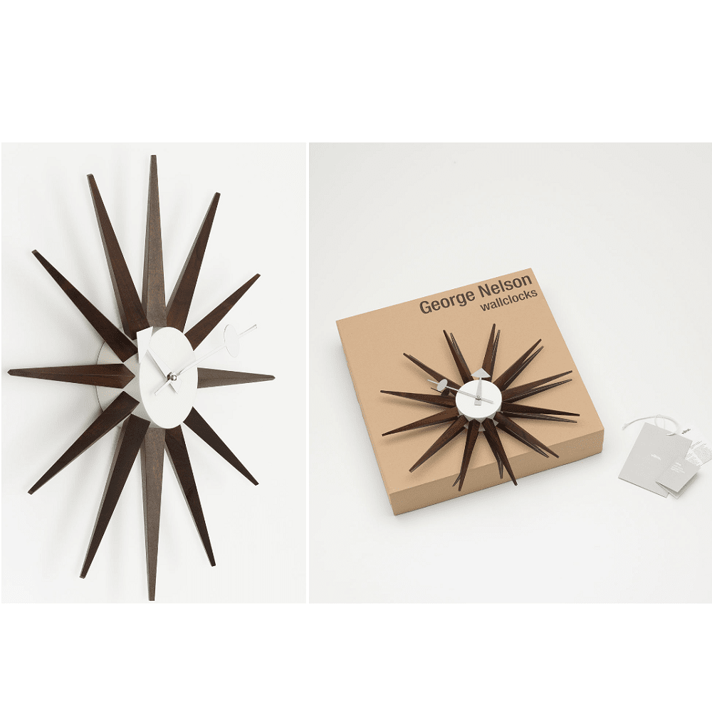 Nelson Sunburst Clock Walnut Clocks Vitra 