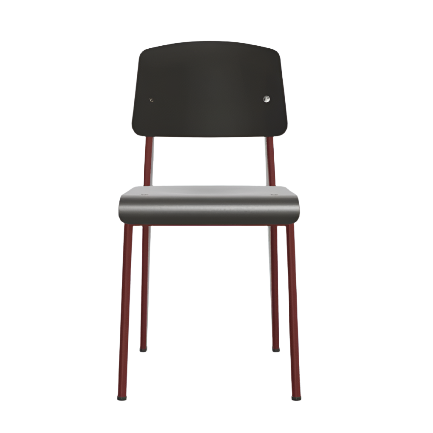 Prouve Standard SP Chair Side/Dining Vitra Deep Black Japanese red powder-coated (smooth) Glides for carpet