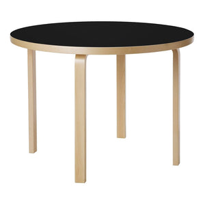 Aalto Table Round 90A table Artek Top Black Linoleum | Legs and Edge Band Natural Lacquered 