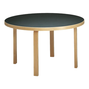 Aalto Table Round 91 table Artek Top Black Linoleum | Legs and Edge Band Natural Lacquered 